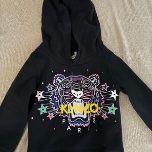 Kenzo Kids Black Hoodie with Colorful Tiger Design
